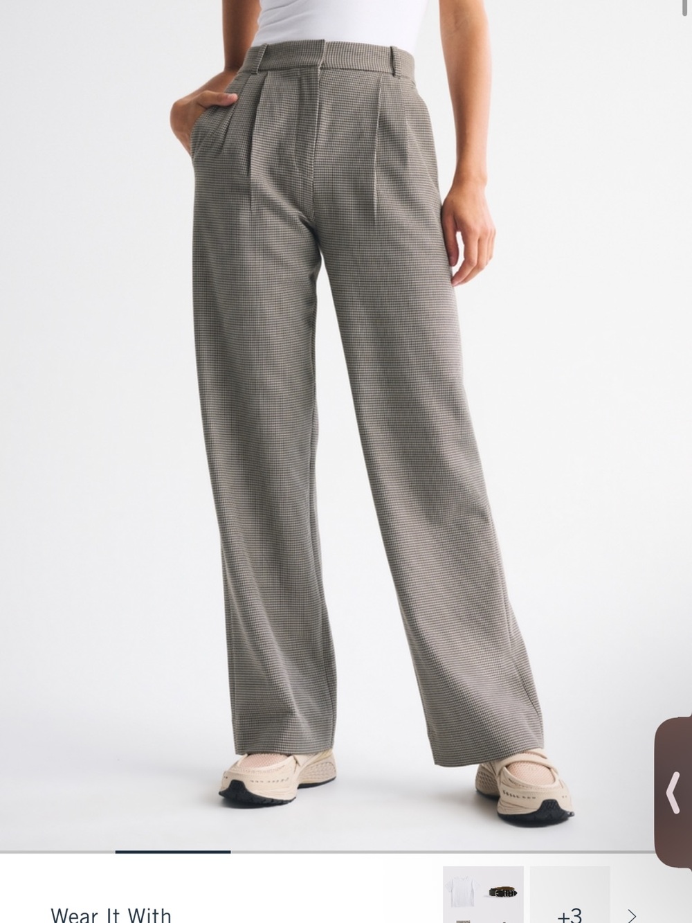 Abercrombie Sloane Wide-Leg Plaid Dress Pants in brown herringbone